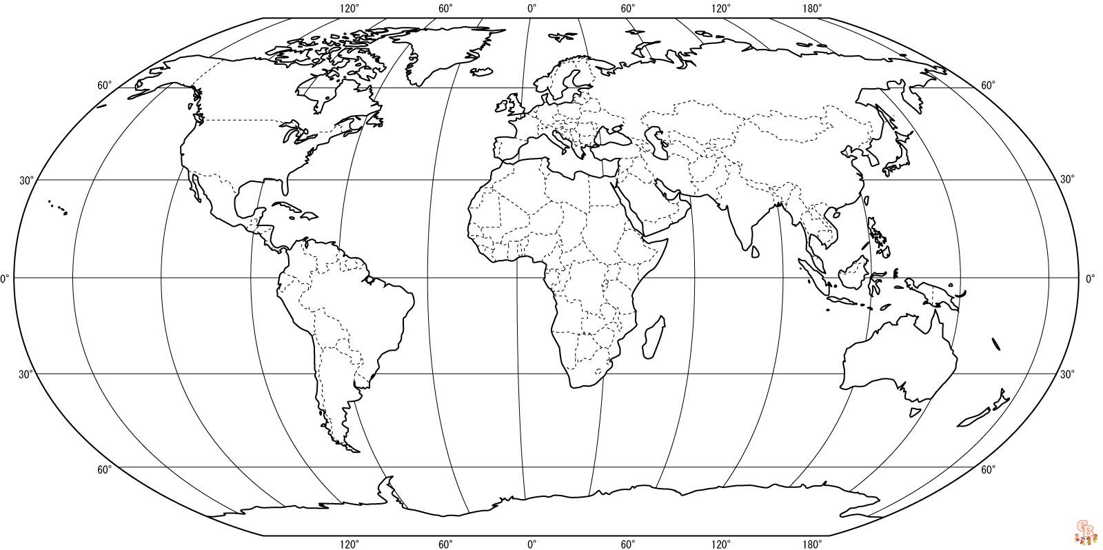 world map coloring page with labels