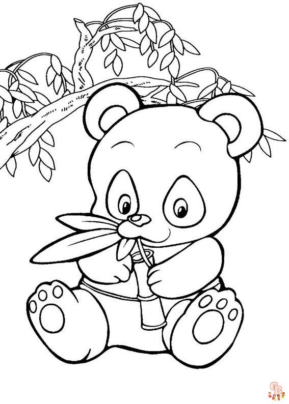Desenho para colorir de bebê panda sentado em um galho de árvore