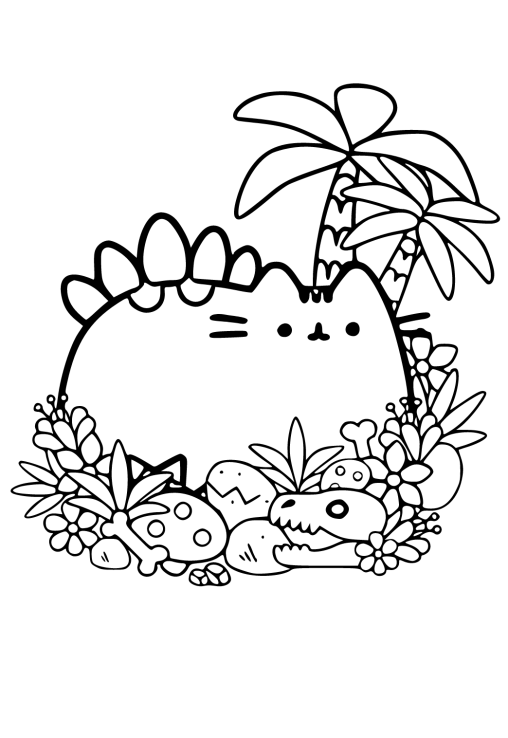 Väritä tapasi pitää hauskaa Dinosaur Pusheen värityssivuilla