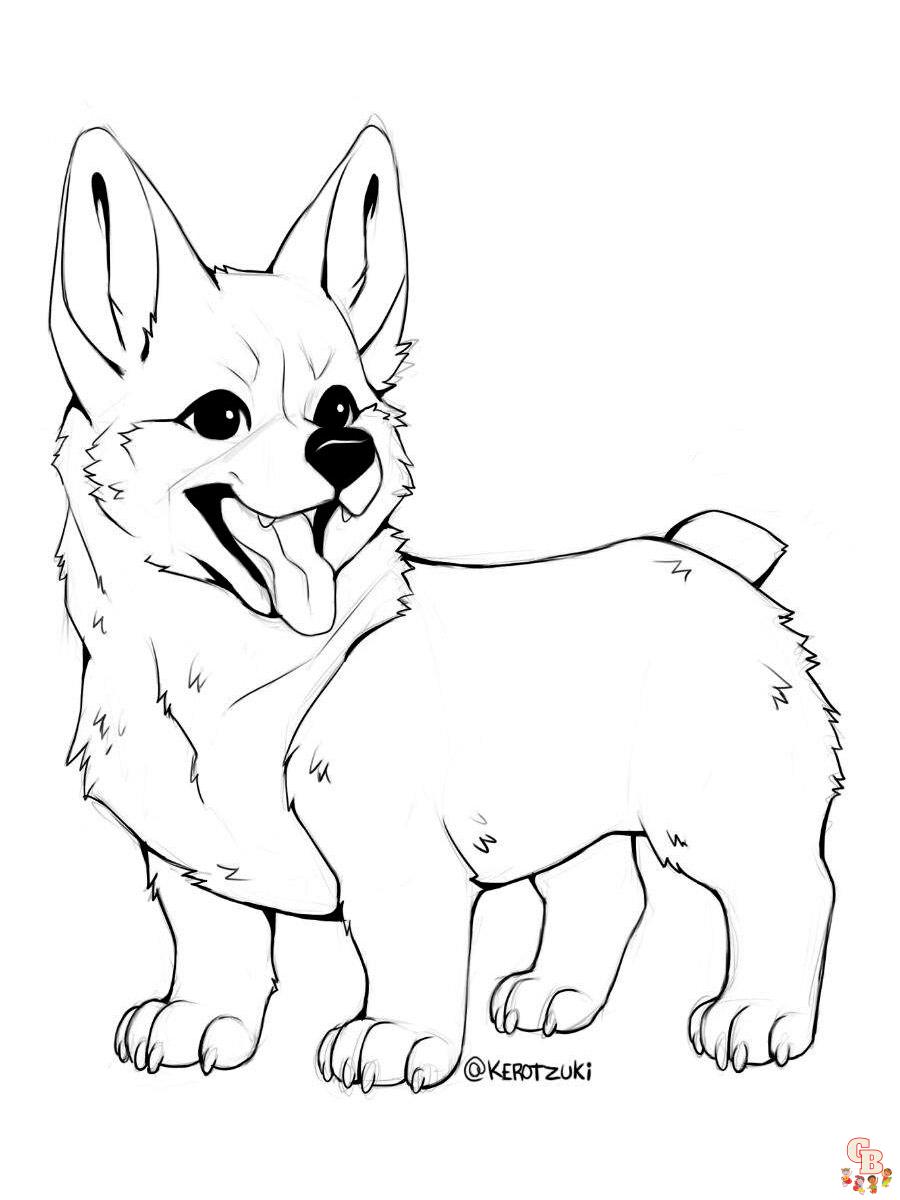 Cute Corgi Adult Coloring Book Page Printable Instant Download 