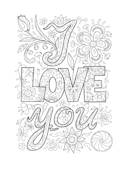 Printable I LOVE YOU Coloring Pages Free For Kids And Adults