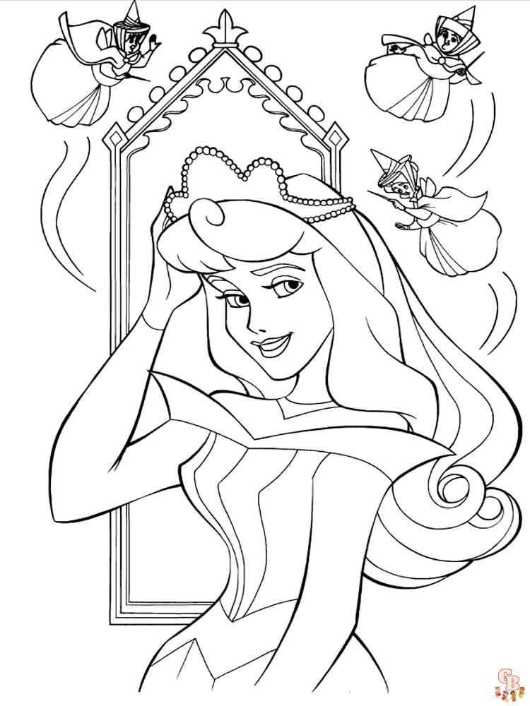 Princess Aurora Running Coloring Page - ColoringAll
