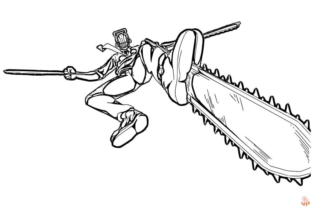 Página para colorir Chainsaw Man vs Katana Man - Desenhos para