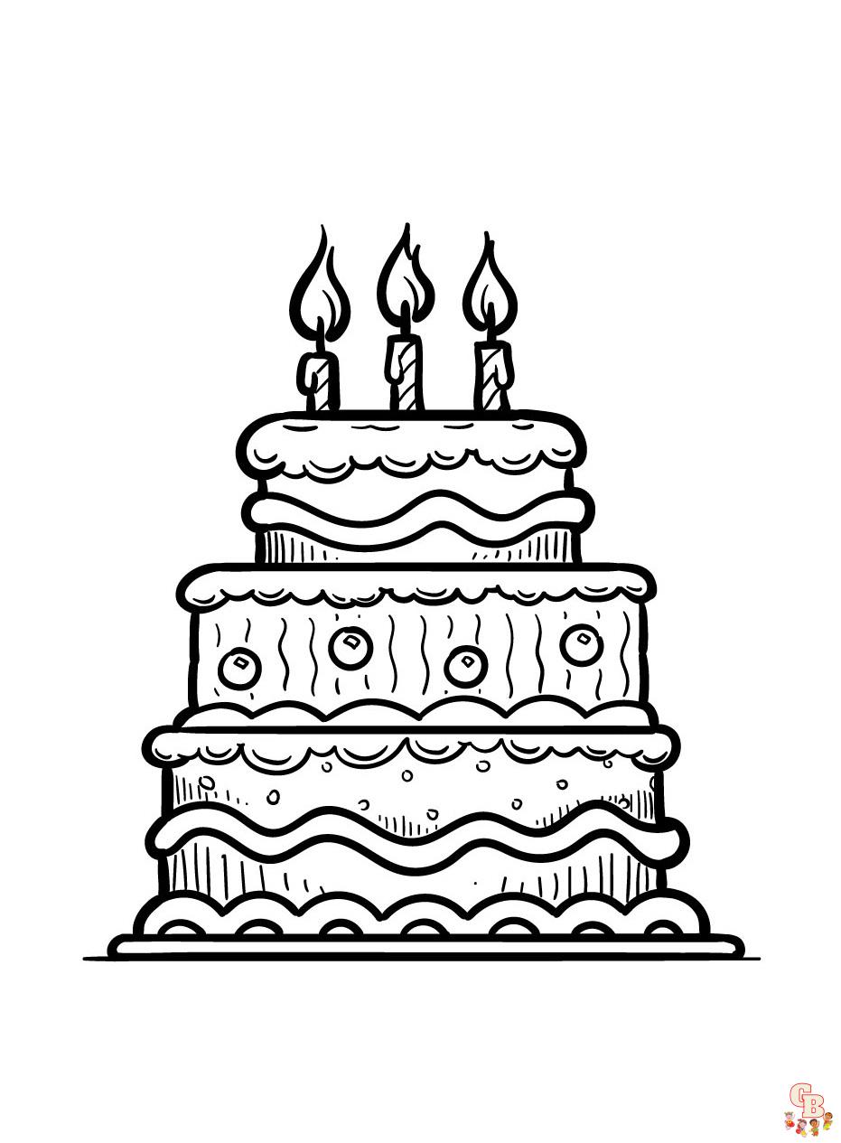 Páginas para colorir de bolo de aniversário imprimíveis grátis para  crianças - GBcoloring