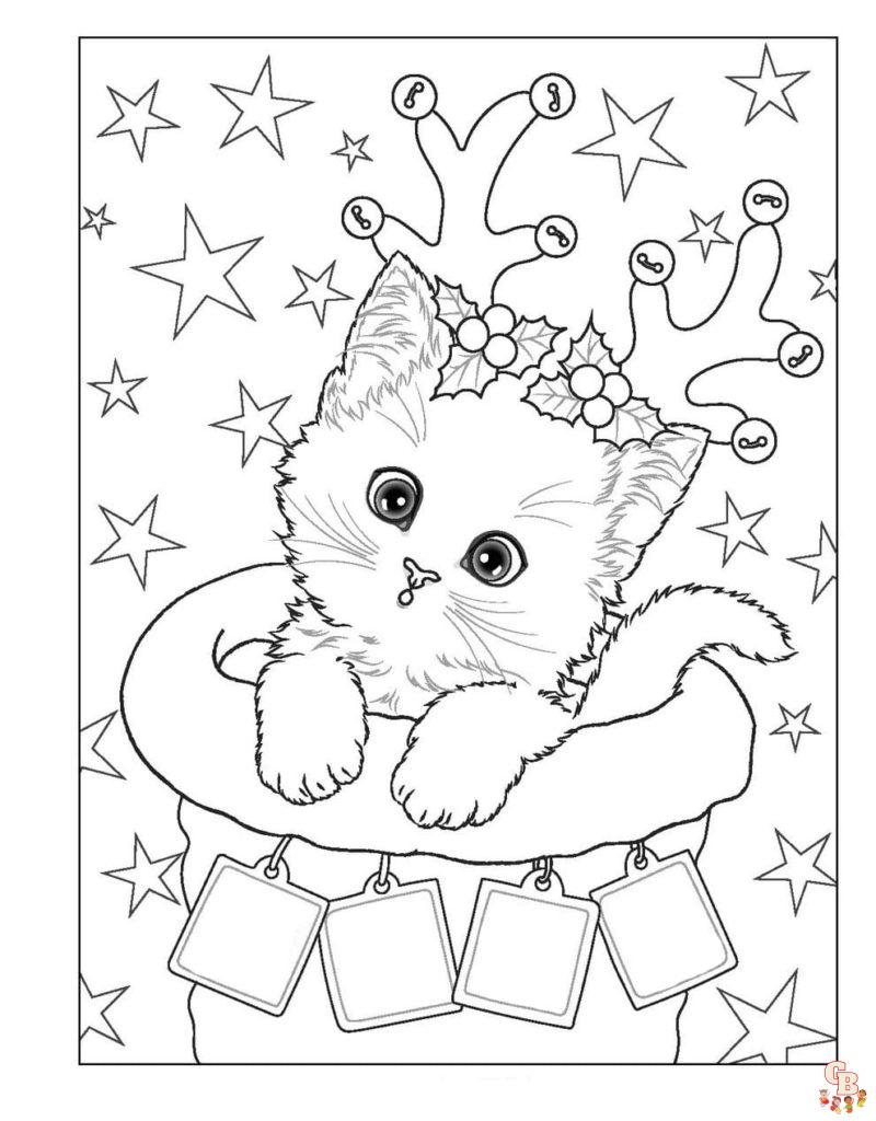 Desenho de lindo gato de natal para colorir