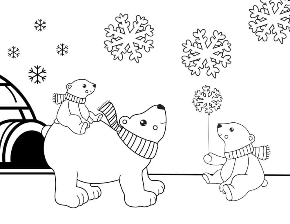 Christmas Polar Bear Coloring Pages 1