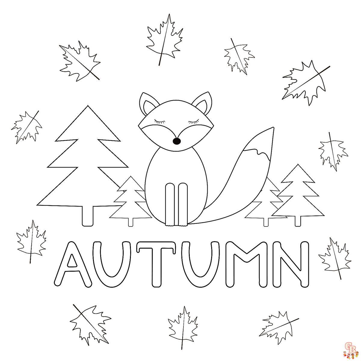Desenhos para colorir fofos da temporada de outono de animais kawaii para  crianças · Creative Fabrica