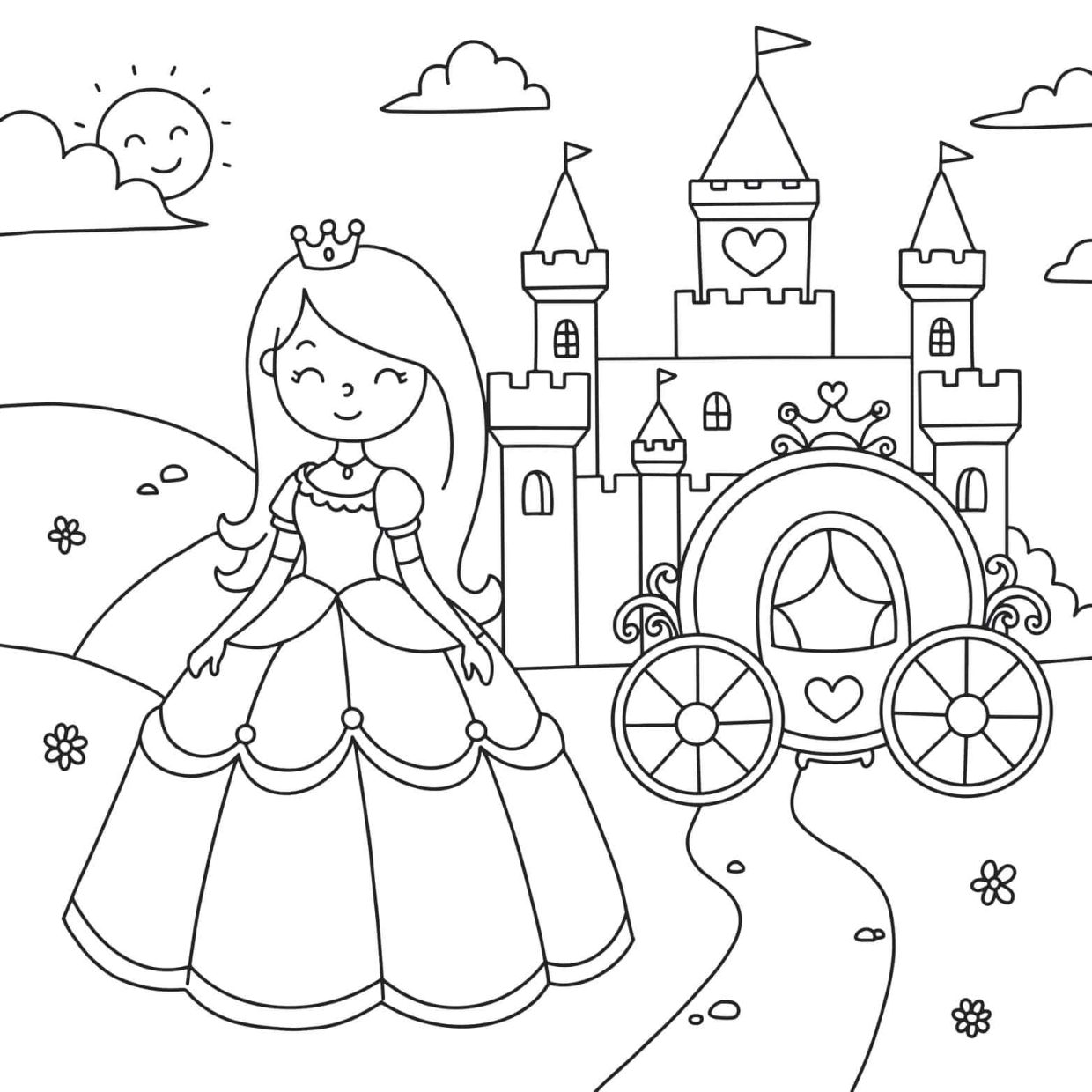 Desenhos de princesas para colorir em preto e branco para crianças