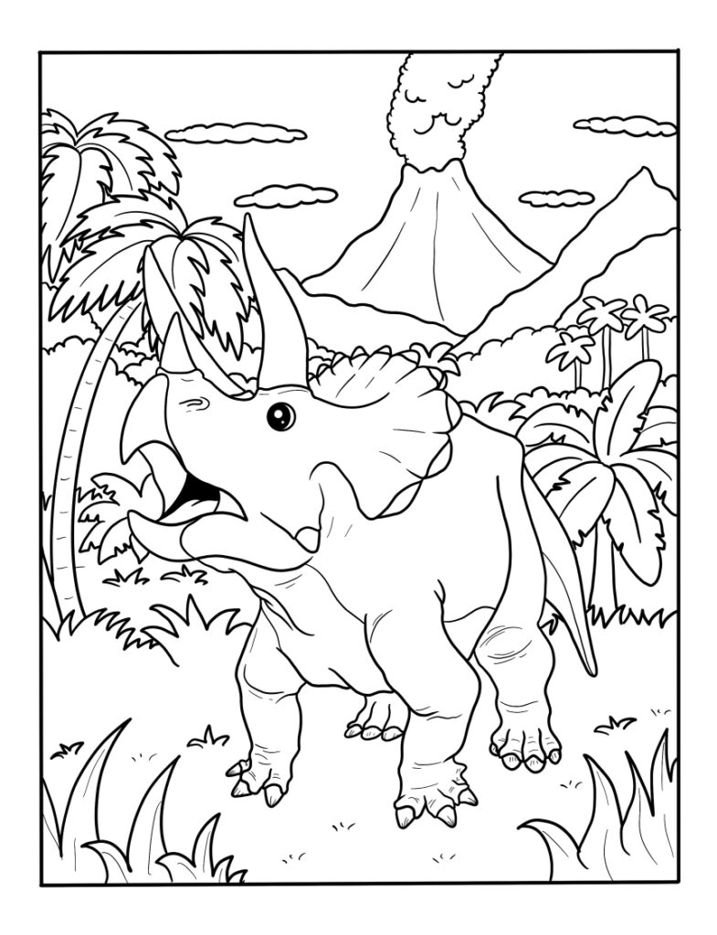 Desenho para colorir Dinossauro em preto e branco realista na