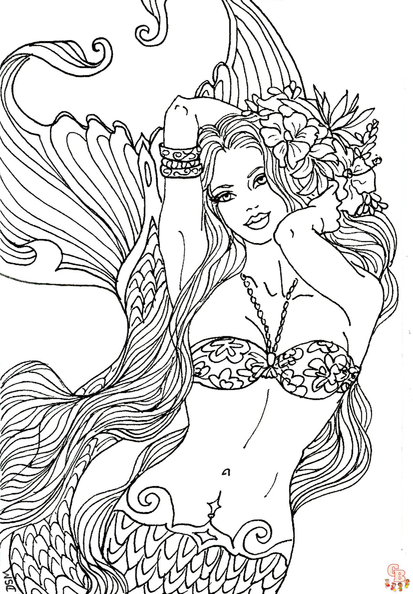 Realistic Mermaid Coloring Pages 10