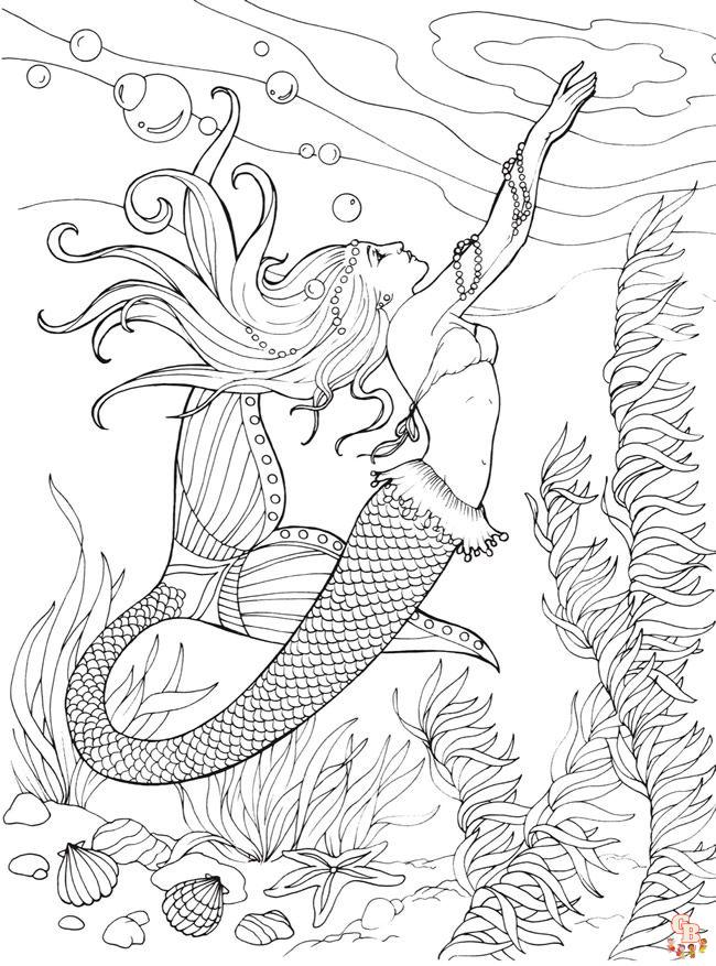 Realistic Mermaid Coloring Pages 4