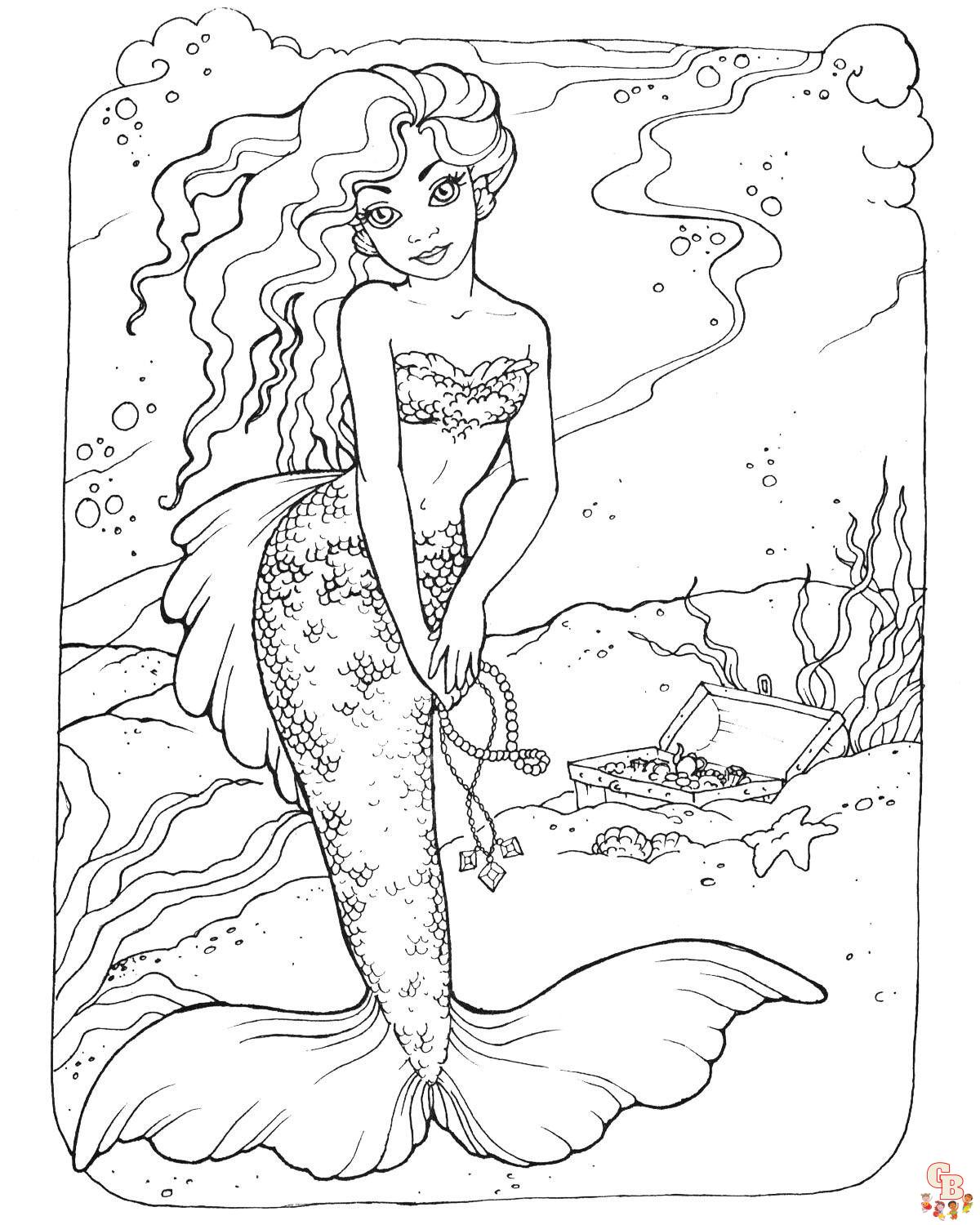 Realistic Mermaid Coloring Pages 5