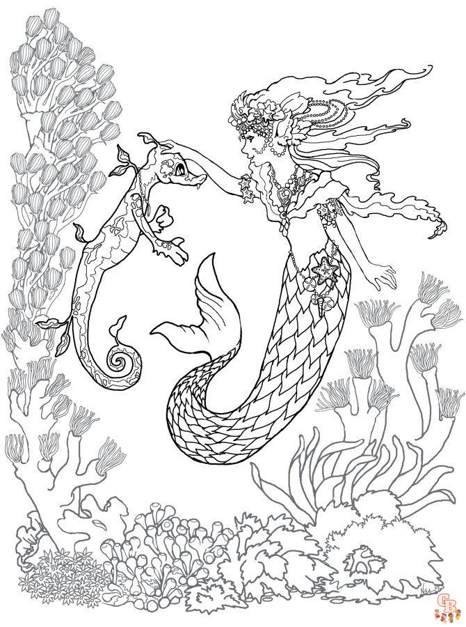 Realistic Mermaid Coloring Pages 6