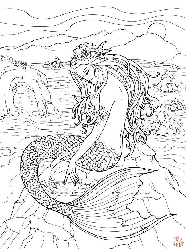Realistic Mermaid Coloring Pages 8