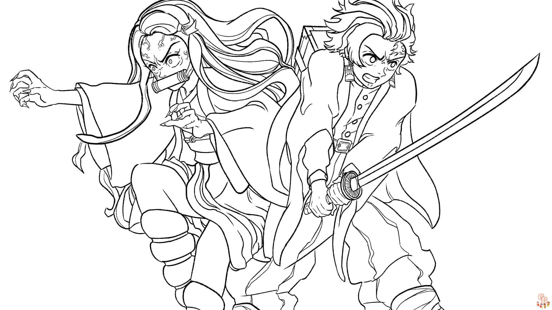 Desenhos para colorir de Tanjiro e Nezuko Demon Slayer – Desenhos para  colorir gratuitos para impressão