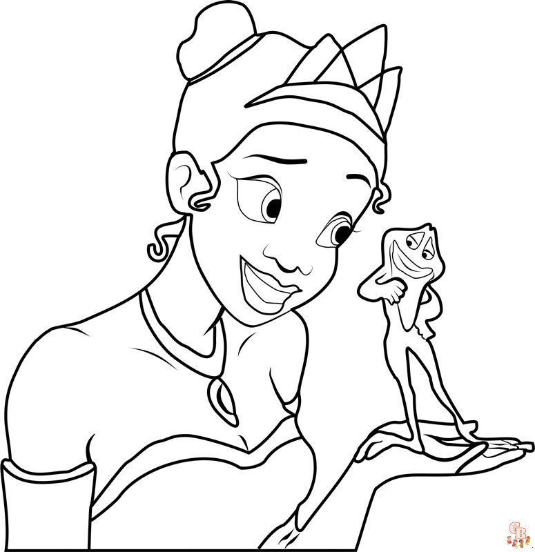 Dibujos para colorear de la princesa Tiana y el sapo 1