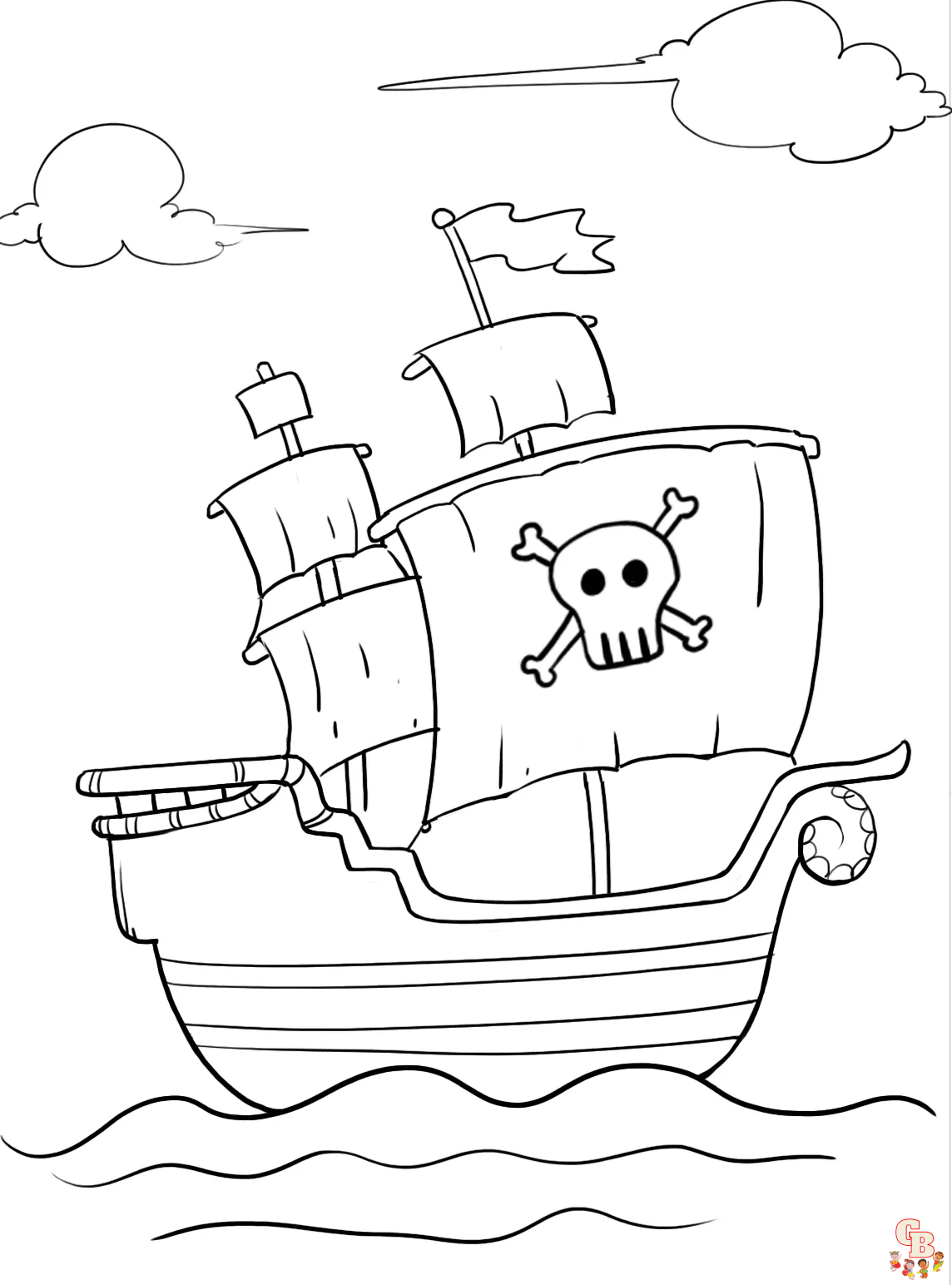 Folhas de Coloração de Navio Pirata Grátis para Crianças