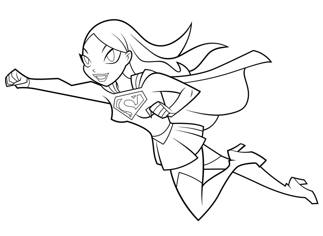 girl kid superhero coloring page