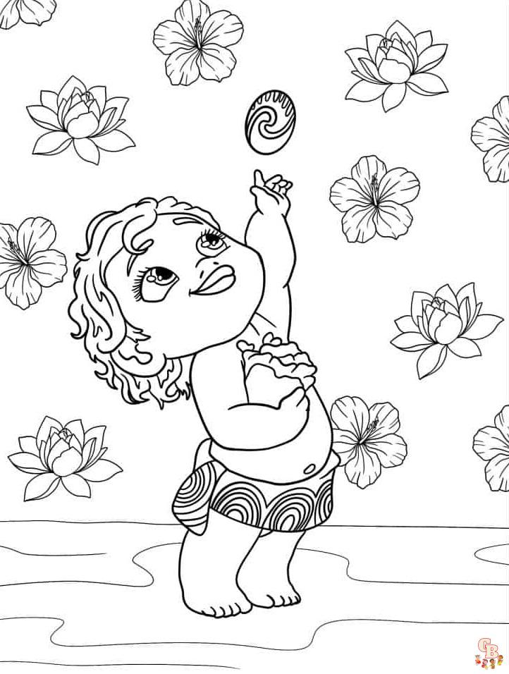 Baby Moana Coloring Pages 1