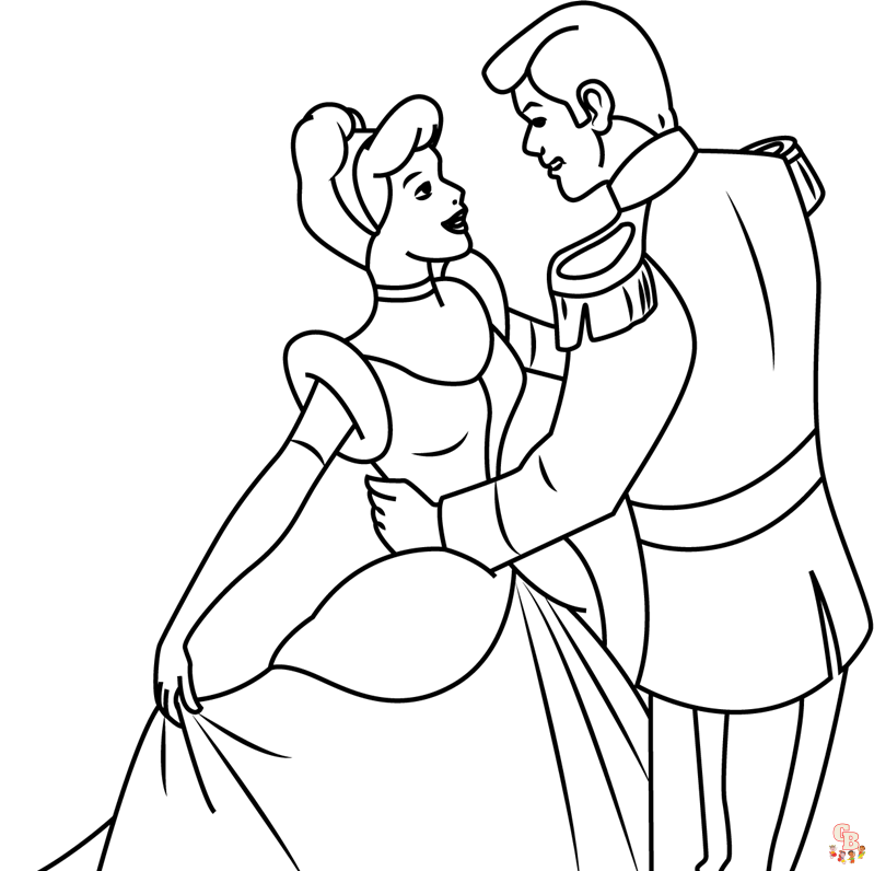 cinderella and prince charming dancing coloring pages