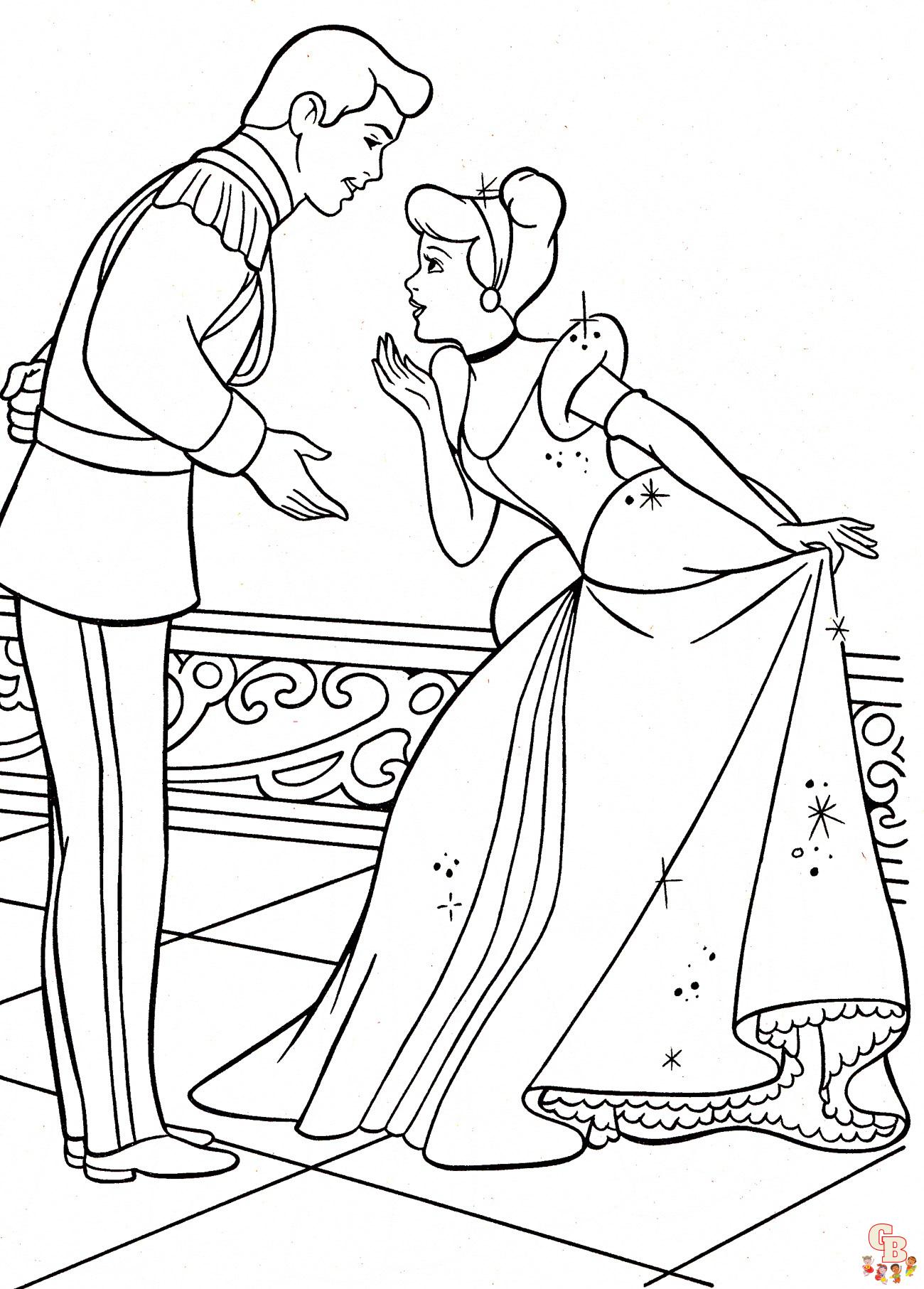 Cinderella with Prince Charming Coloring Pages 2