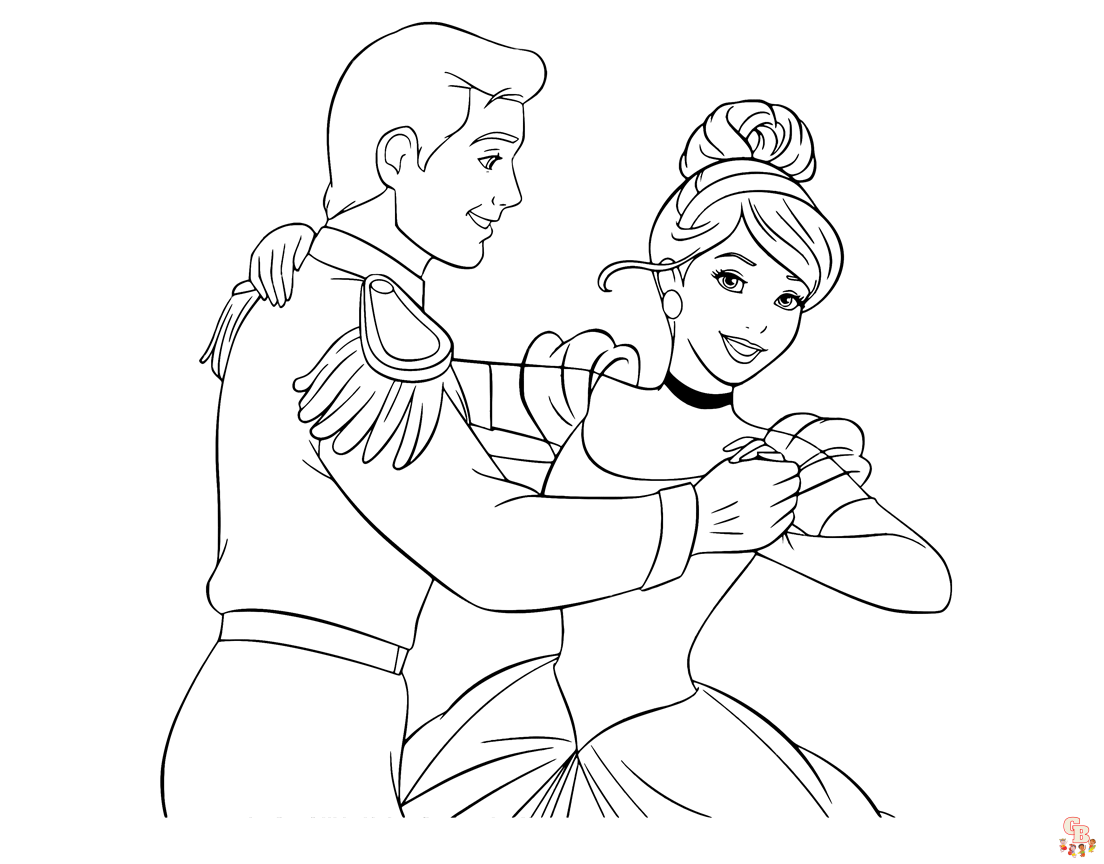 Cinderella with Prince Charming Coloring Pages 3