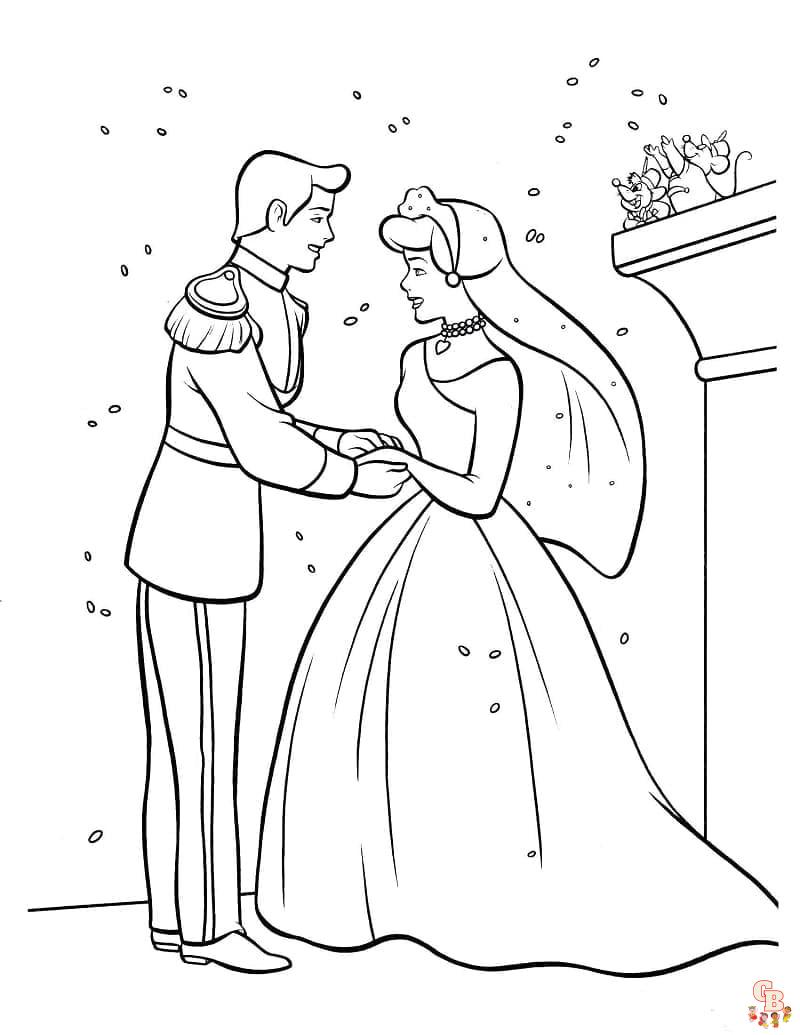 Cinderella with Prince Charming Coloring Pages 4
