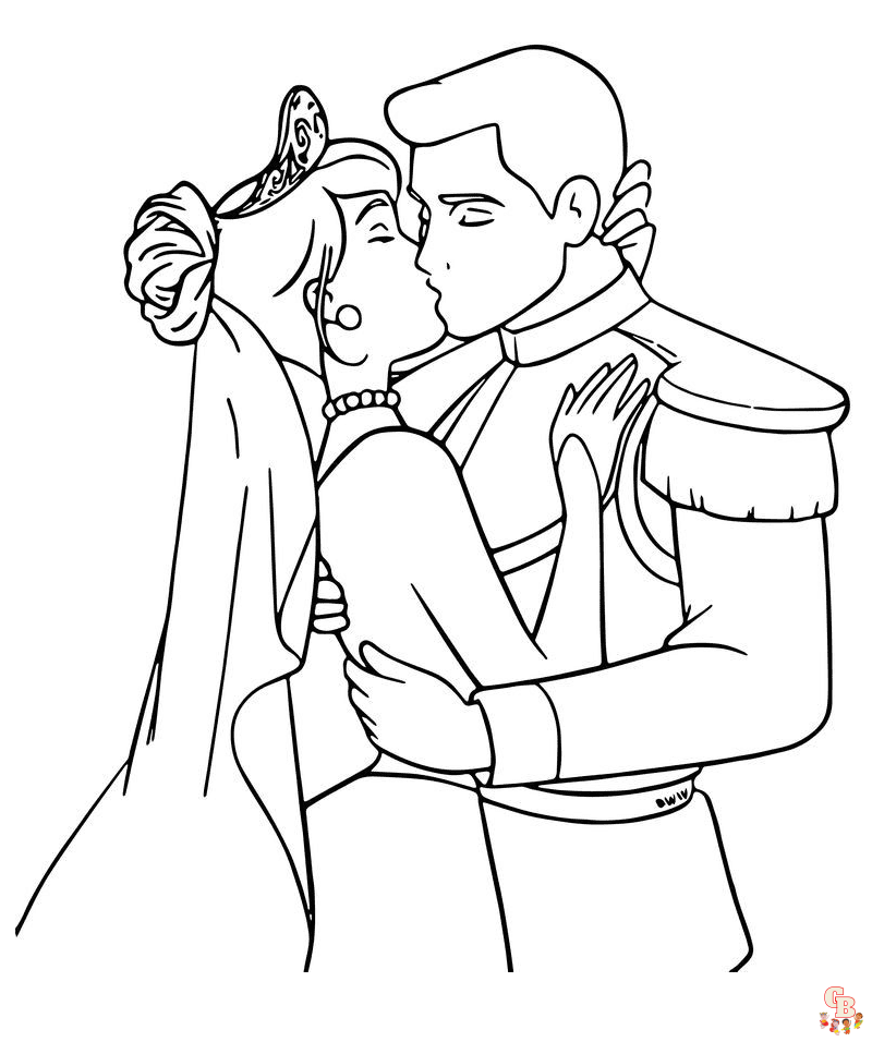 Cinderella with Prince Charming Coloring Pages 4