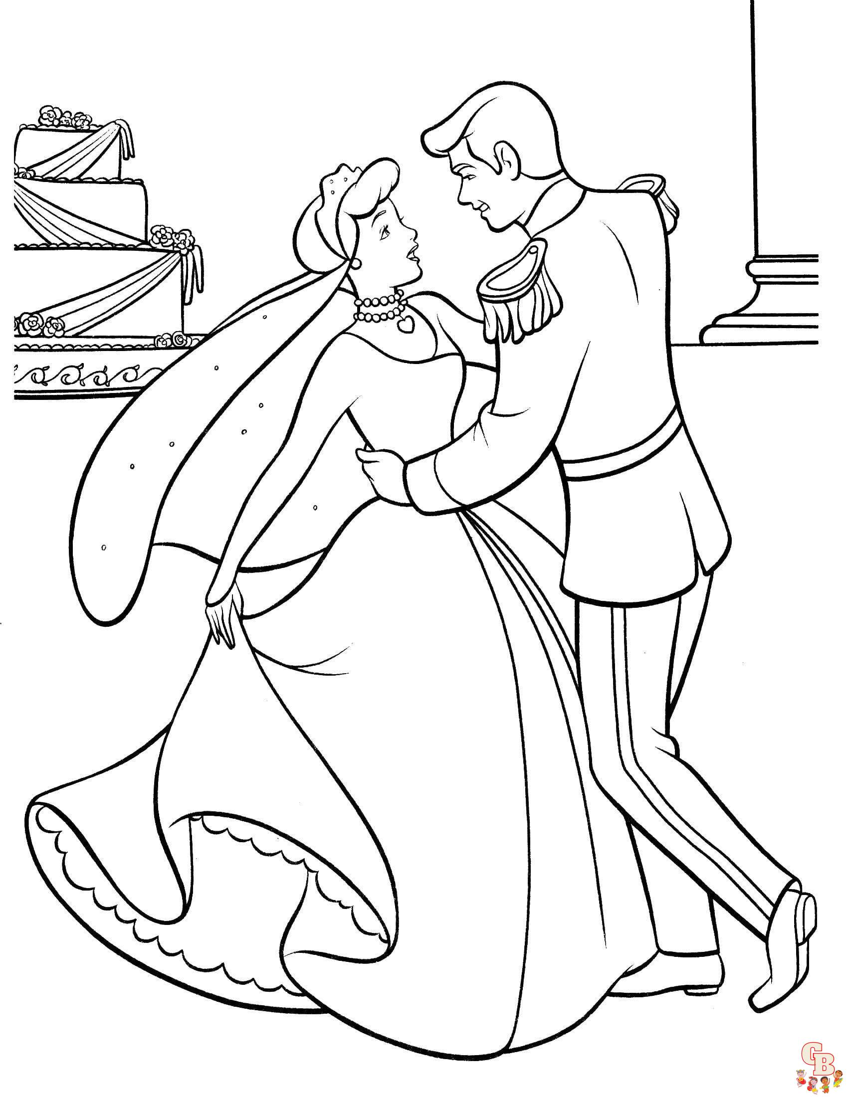 Cinderella with Prince Charming Coloring Pages 7