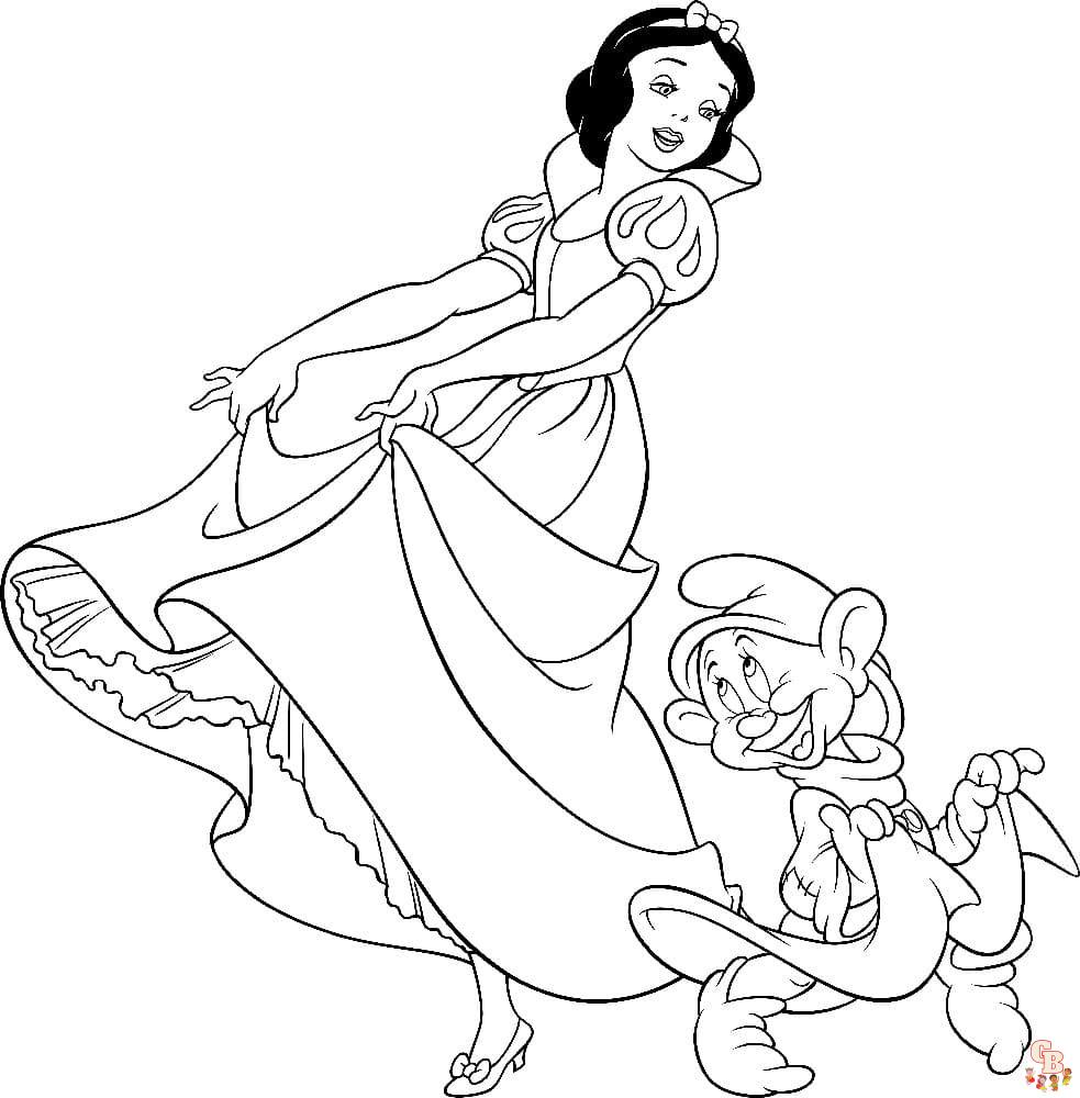 Desenhos para colorir da Branca de Neve dançando - imprimível
