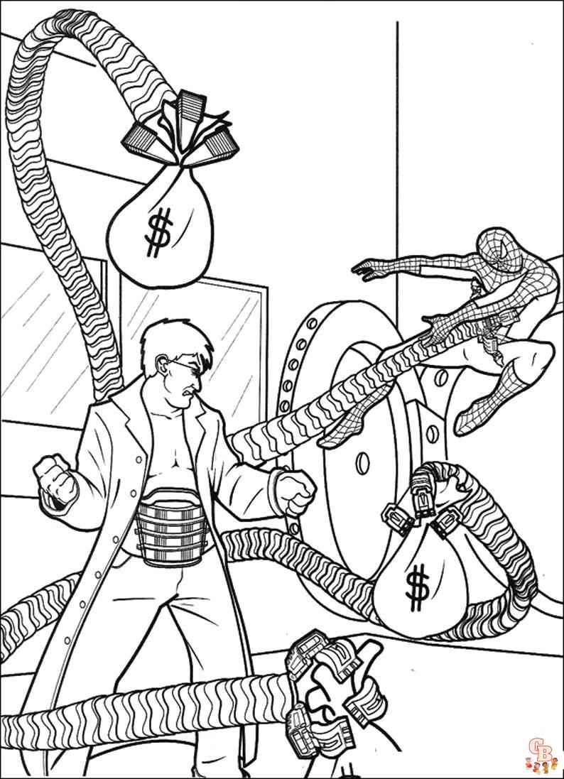 Desenho de Doutor Octopus está perseguindo o Homem-Aranha para colorir