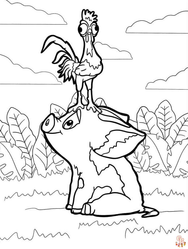 Heihei And Pua coloring pages printable 1