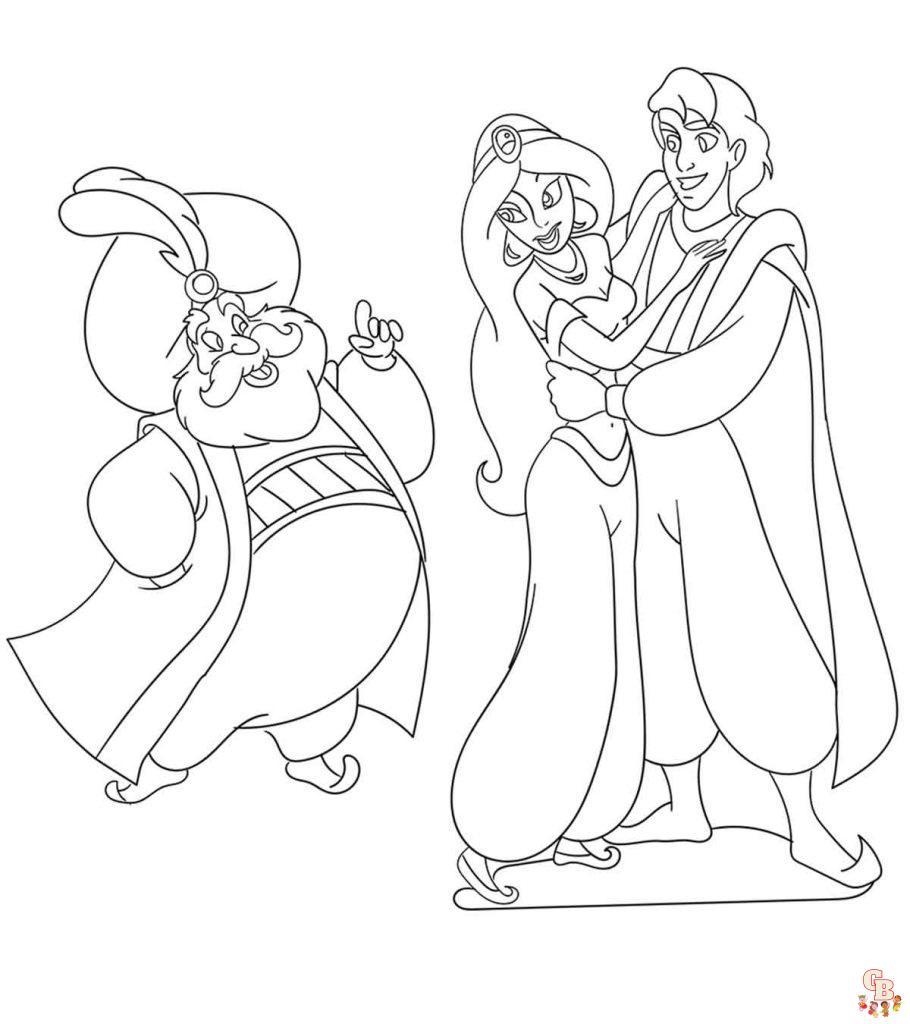 Jasmine and Aladdin Coloring Pages 1