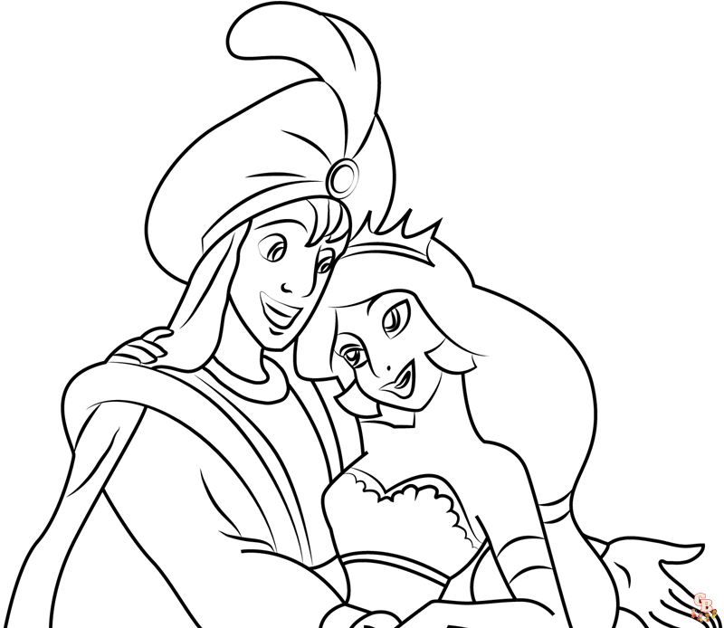 Jasmine and Aladdin Coloring Pages 4