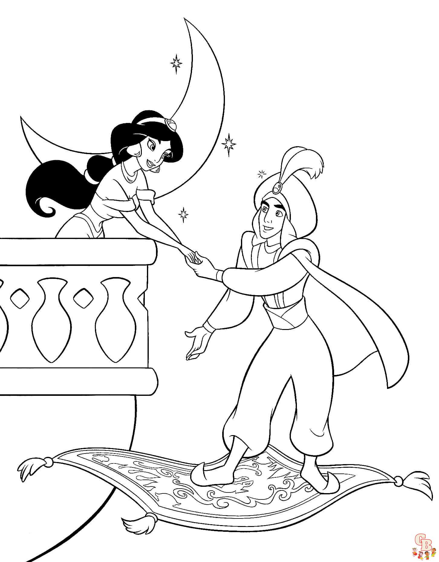 Jasmine and Aladdin Coloring Pages 5