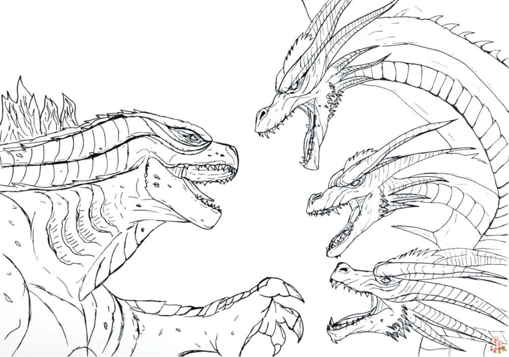 King Ghidorah Rodan Godzilla Coloring Pages Page Cute Svg Cut | The ...