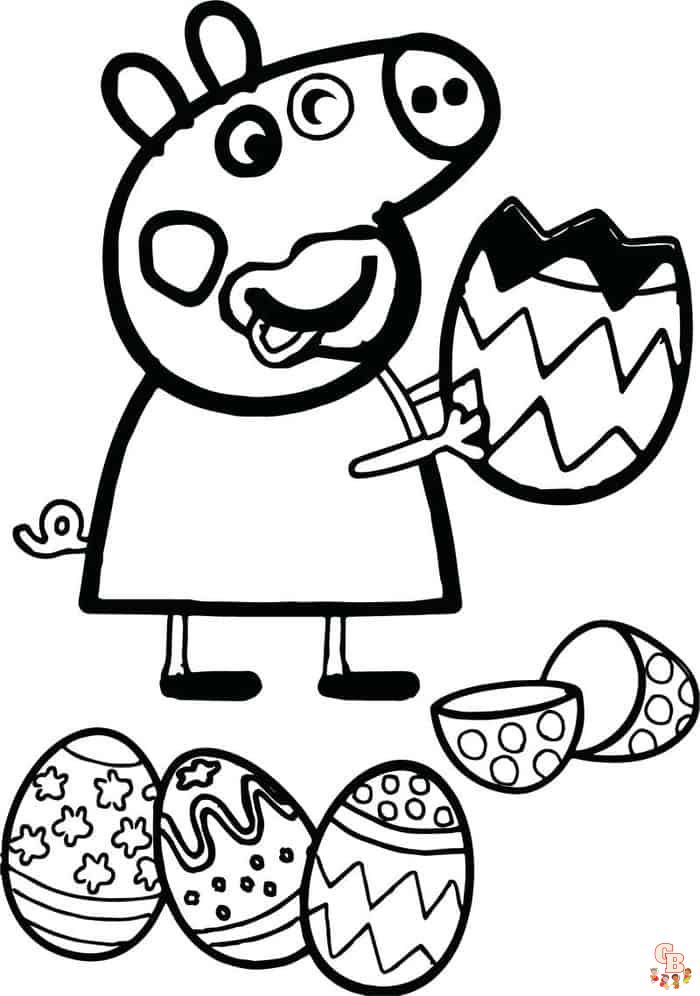 Seja criativo com as páginas para colorir Peppa Pig e ovos de Páscoa