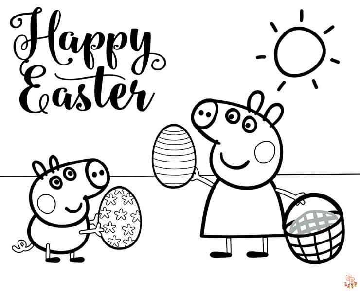 Seja criativo com as páginas para colorir Peppa Pig e ovos de Páscoa
