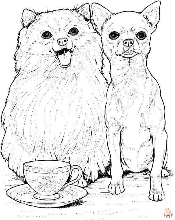 Morsomme og enkle Pomeranian og Chihuahua Coloring Pages for barn