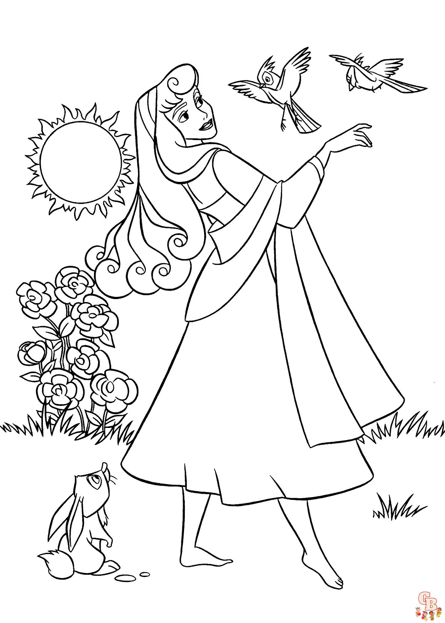 Princesa Aurora com desenhos para colorir de animais