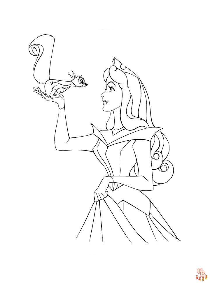 Princesa Aurora com desenhos para colorir de animais