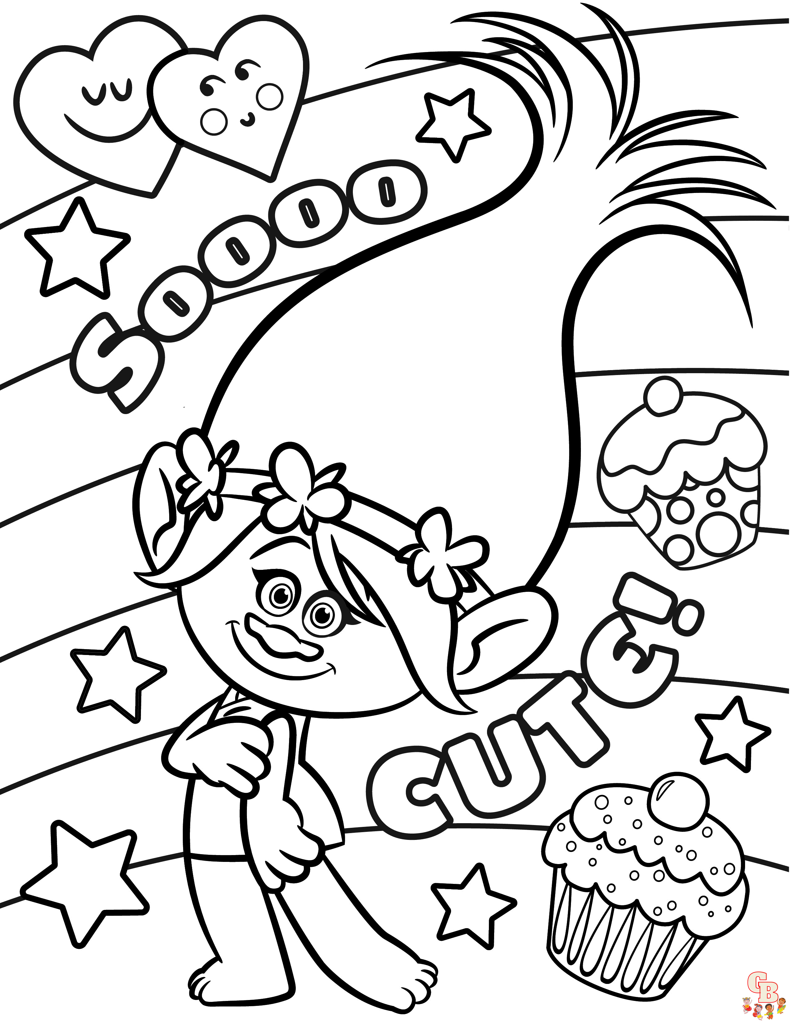 Páginas para colorir da princesa Poppy: folhas divertidas e