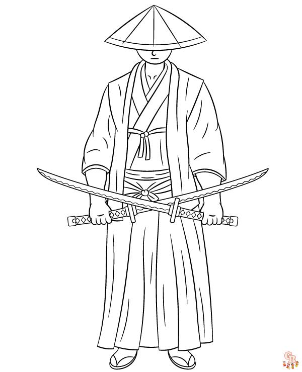 Página para colorir ninja para crianças arte de linha isolada, limpa e  minimalista samurai japonês