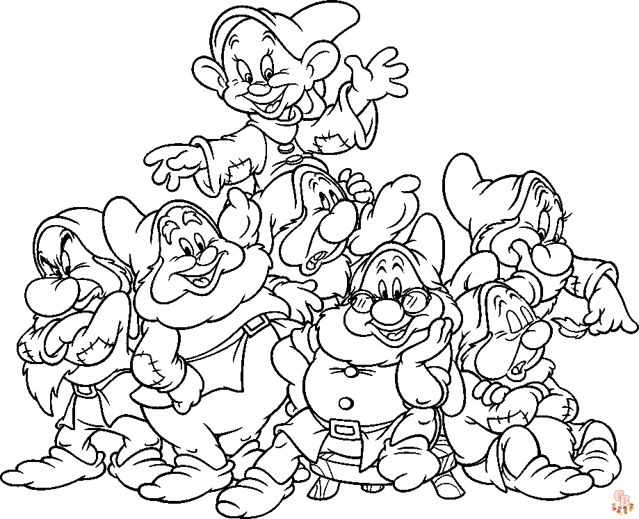 Seven Dwarfs In Snow White coloring pages 1
