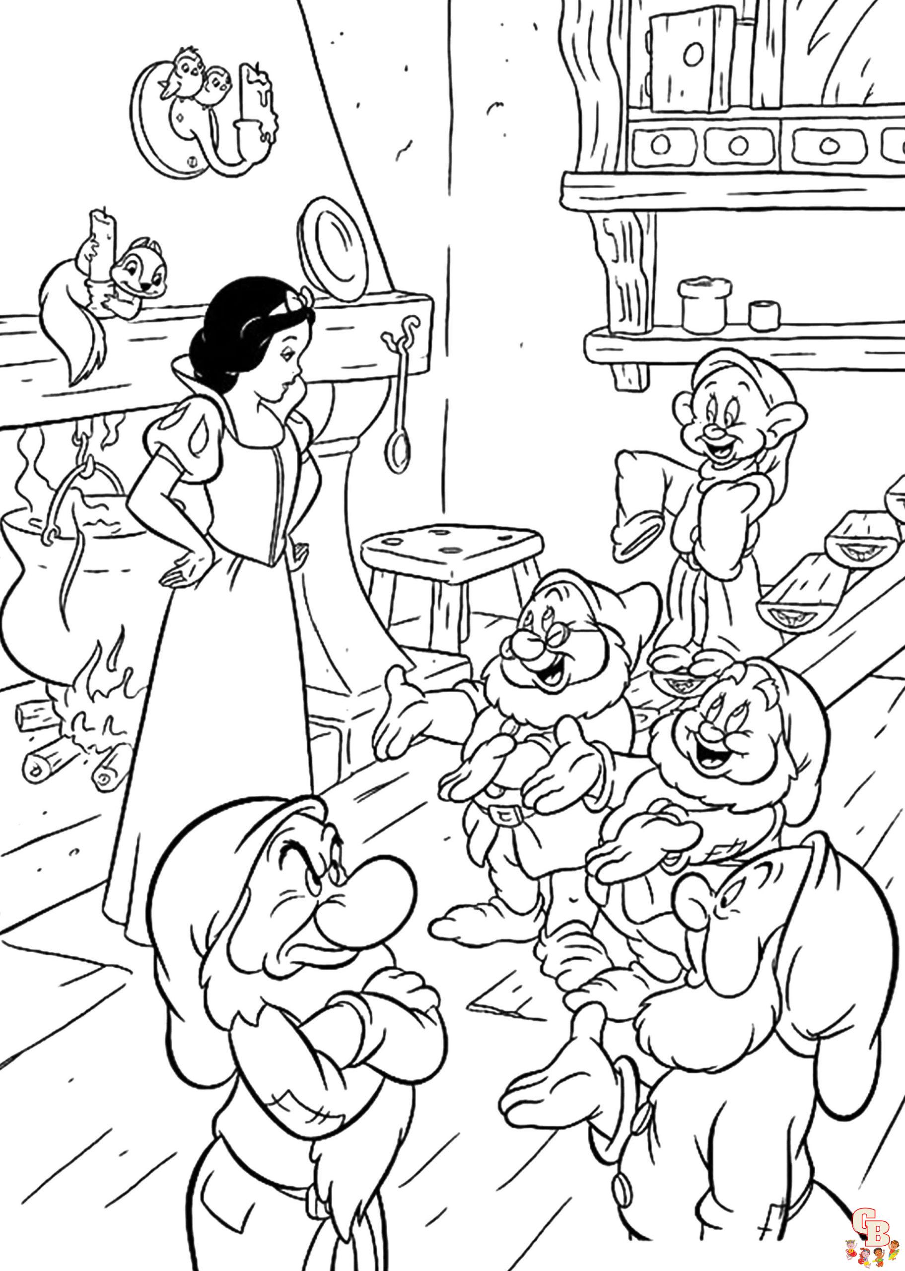 Seven Dwarfs In Snow White coloring pages easy