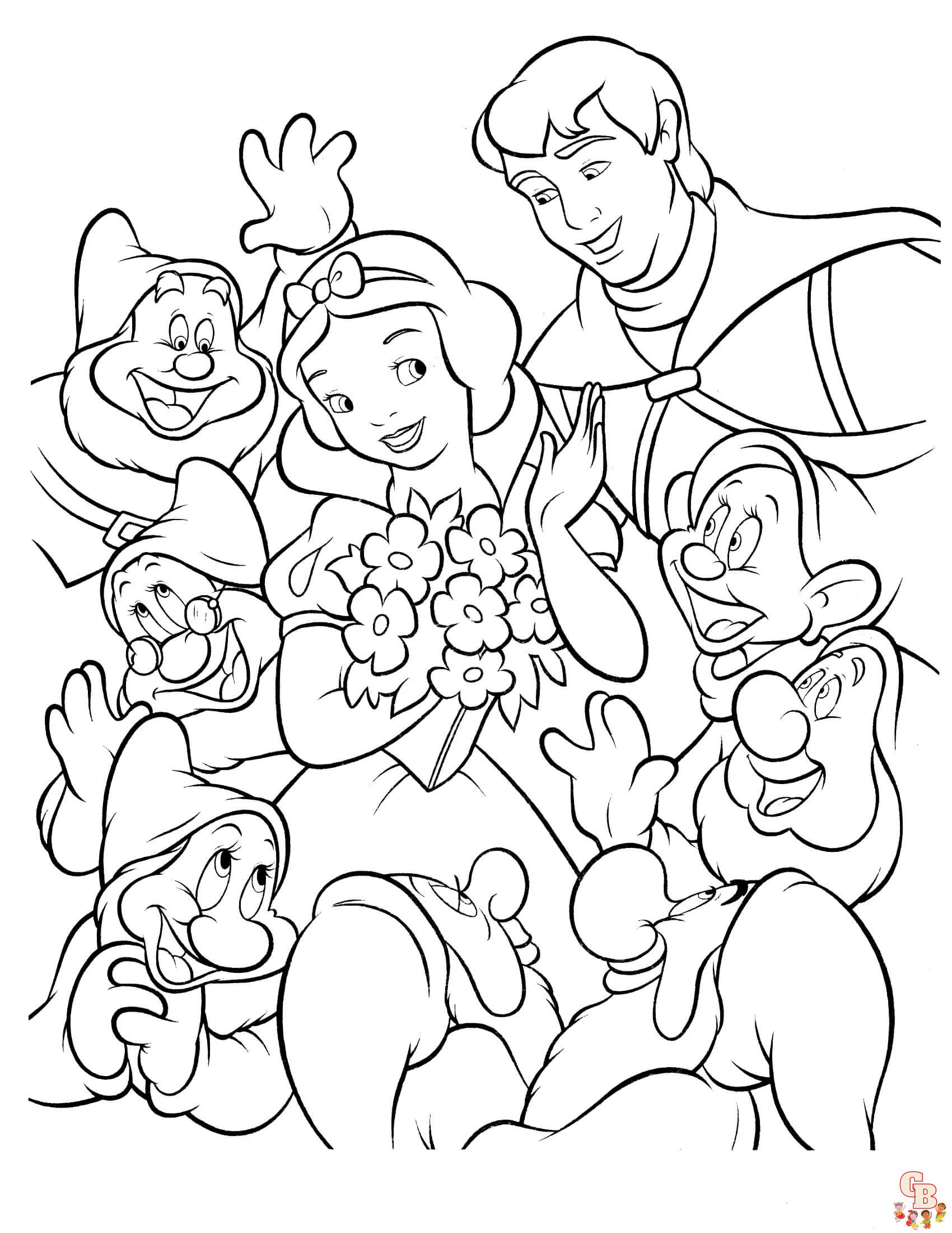 Seven Dwarfs In Snow White coloring pages free 1