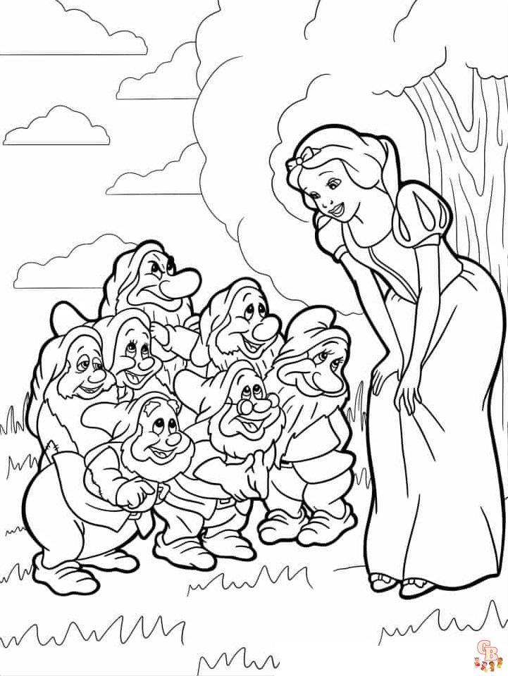 Seven Dwarfs In Snow White coloring pages printable free 1