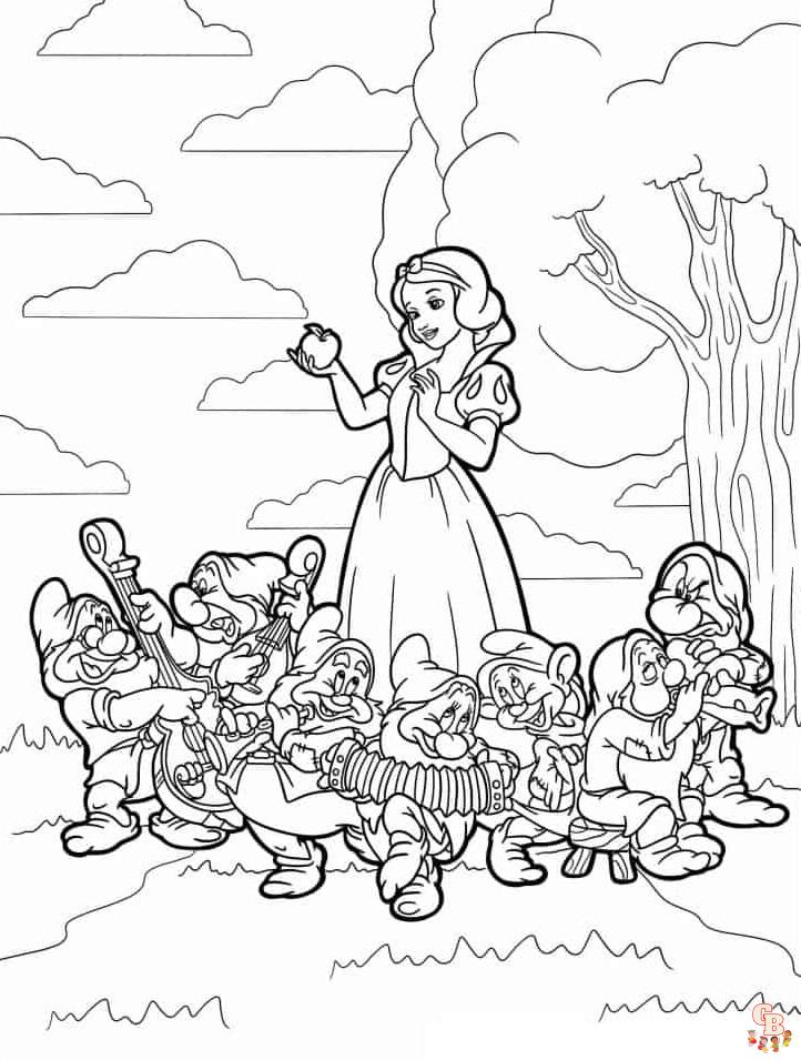 Seven Dwarfs In Snow White coloring pages printable free 2