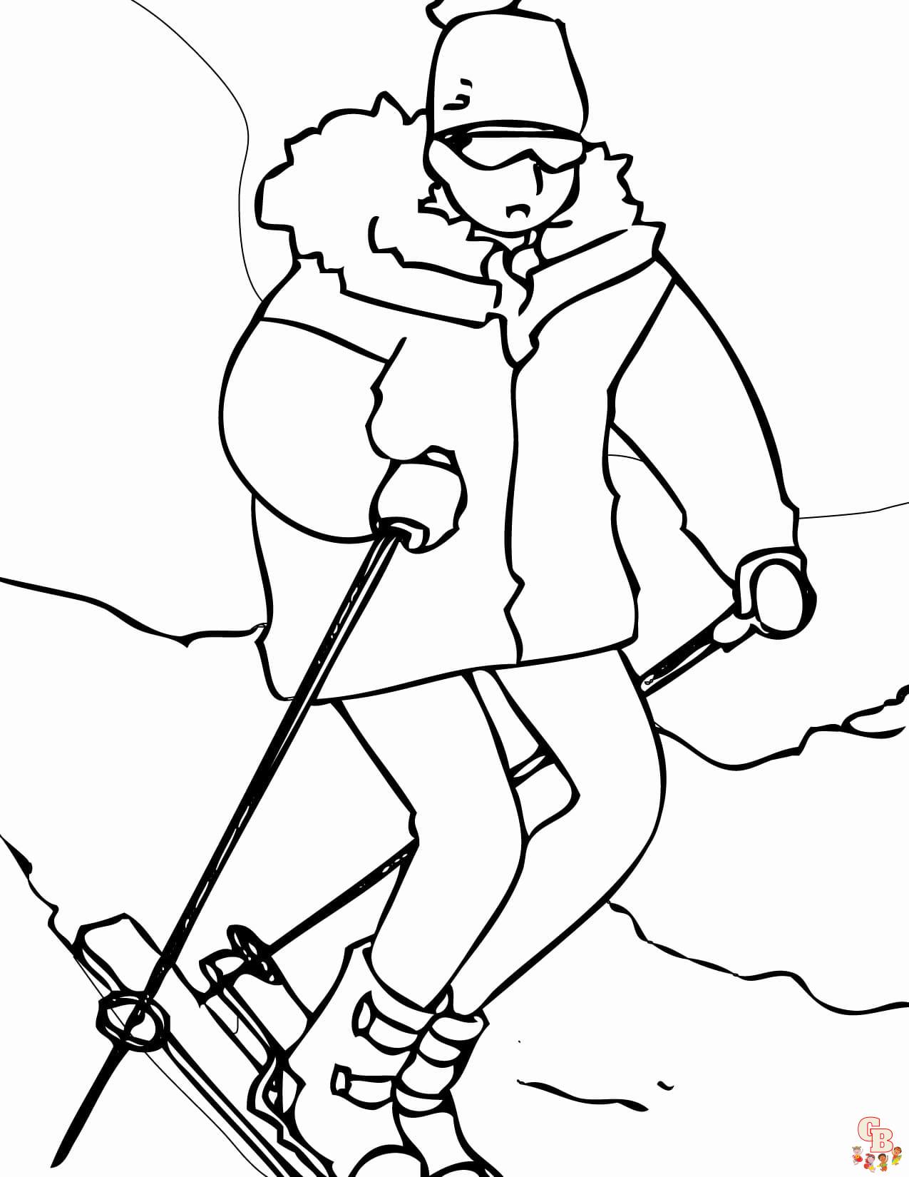 Раскраска Дети на лыжах распечатать или скачать