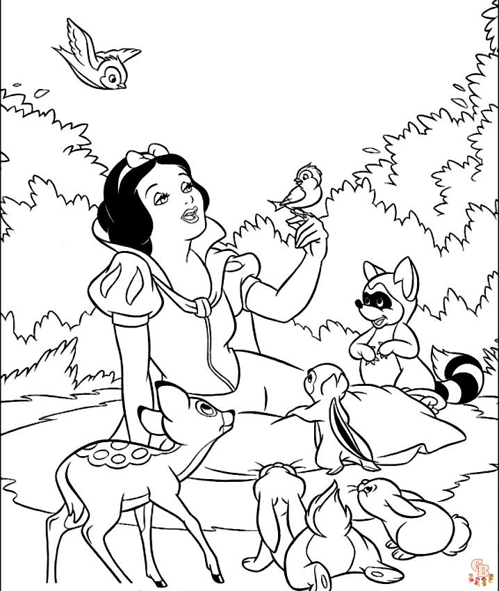 Snow White With Animals Coloring Pages